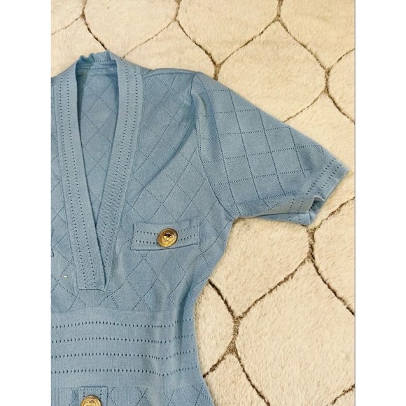 DAIMARAN Tokyo Women's Dress Bodycon Light Blue Short Sleeve With Buttons S - Picture 3 of 5